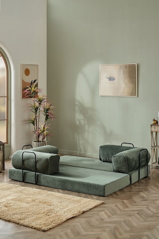 Dekoport Relax Kanepe Dinlenme Koltuğu Puffy Kanepe Yatak Olabilen Açılır Aktivite Koltuğu Yesil