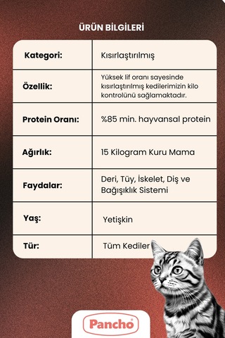 Pancho Kısır Tavuklu Yetişkin Kedi Maması 15 Kg