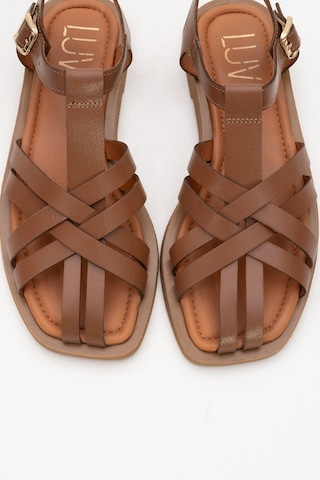 Luvishoes Luvi Shoes Andres Taba Hakiki Deri Kadın Sandalet Taba