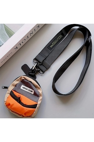 Elmpaly 2'li Set Renkli Mini Kartlık + Telefon Askısı, Siyah+turuncu Kahverengi Sırt Çantası