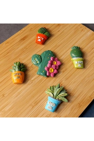 Uretti - Pınar 2572 - 5385 El Yapımı 5'li Pastel Renkler Kaktüs Magnet 5