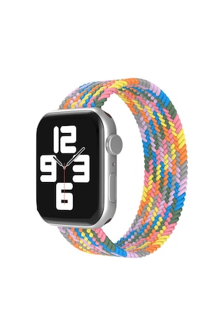 Wozlo Apple Uyumlu  Watch 1 2 3 4 5 6 7 8 Se Ultra Spor Loop Örgü Kordon Xs Beden 38/40/41mm - Gökkuşağı