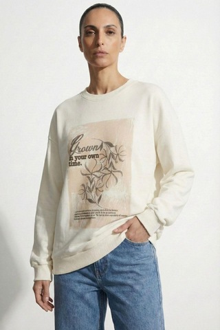Quzu 26yswt01737 Baskı Detaylı Kadın Sweatshirt Ekru