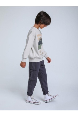 Jack Lions Erkek Çocuk Downhill Yazılı Yumuşak Dokulu Sweatshirt-14255 Gri