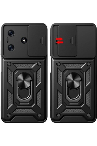 Tecno Spark 10c İle Uyumlu Kılıf Magnetik Standlı Kamera Korumalı Sürgülü Kapak