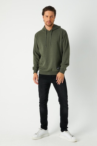 MMetalic Haki Erkek Kapüşonlu Kanguru Cepli Sweatshirt Haki
