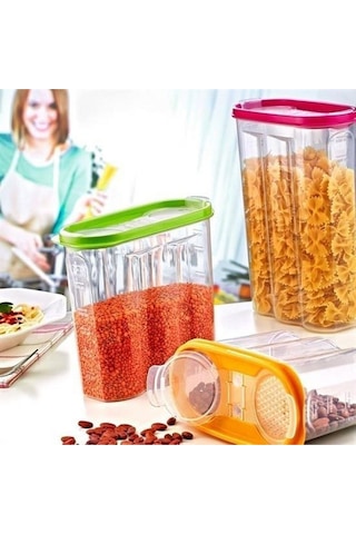 2 Kapaklı Ölçekli Erzak Kuru Gıda Saklama Kutusu Kabı - 1,7 Litre - Sa935 Şeffaf