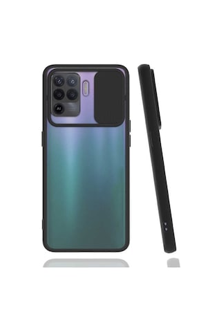 Noktaks - Oppo Reno 5 Lite Uyumlu - Kılıf Slayt Sürgülü Arkası Buzlu Lensi Kapak - Siyah