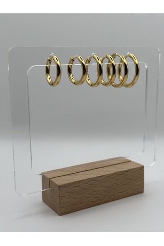Arnes Jewelry Çelik Gold 3'lü Halka Küpe Ar04 Gold