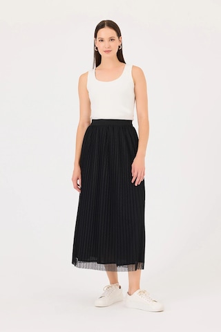 Seçil Kadın Elastik Bel Puantiye Desenli Pliseli Etek 0006 Siyah