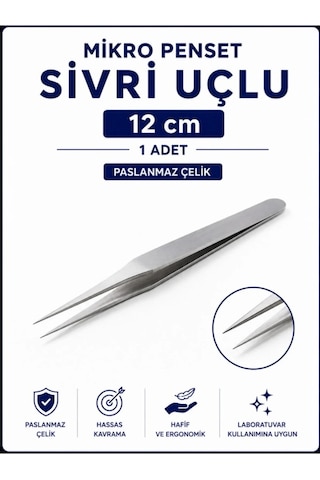 Mikro Penset 12 Cm Sivri Uçlu Paslanmaz