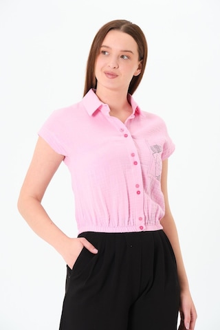 Sortie Collection Müslin Cep Baskılı Cepli Gömlek Pembe