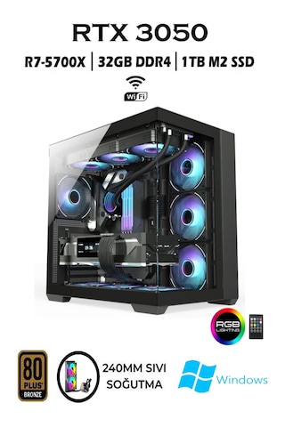 Apphirex Rebirth-X75 R7-5700X 32 GB 1 TB M.2 SSD 6 GB RTX3050 W11P Masaüstü Oyuncu Bilgisayarı