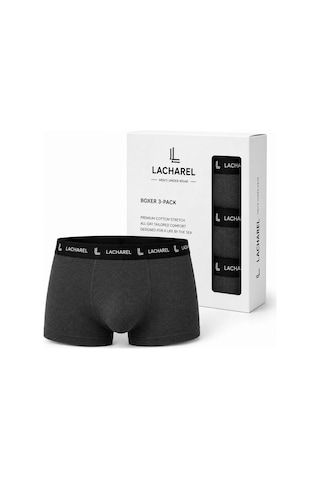 Ertaş Trend Store Erkek Likralı Pamuklu Nefes Alan Penye Boxer 3'lü Paket - Siyah & Füme & Gri Çoklu Renk
