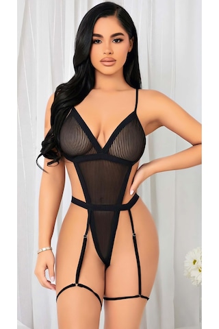 Siyah Transparan Jartiyer Takım Çok Renkli