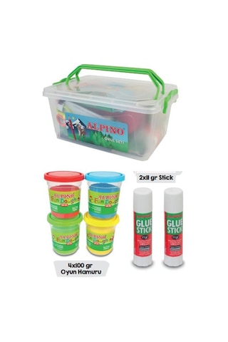 Okul Kırtasiye Seti 15 Parça 1 Paket Alpino Keçeli Kalem Kuruboya Pastel Boya Oyun Hamuru Makas Stick Yapıştırıcı