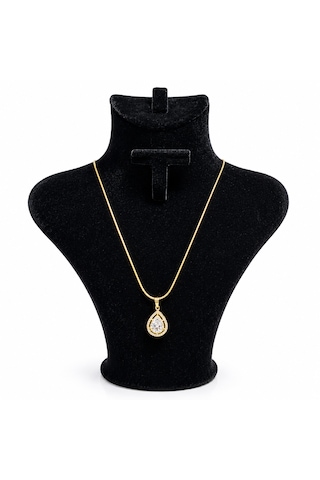 Premium 316l Zirkon Luna Damla Gold Gümüş Taşlı Kolye Gold - Gümüş