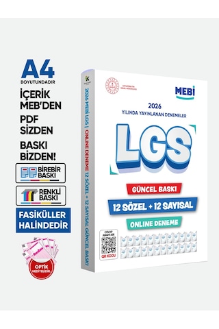 LGS 8.Sınıf MEBi ONLİNE 1.2.3.4.5.6.7.8.9.10.11.12. Deneme Türkiye Geneli Paket PDF BASKI ÜCRETİ
