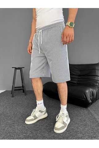 Su Yolu Çizgili Ön Arka Cepli Şort Yazlık Nefes Alabilir - Gri Gri
