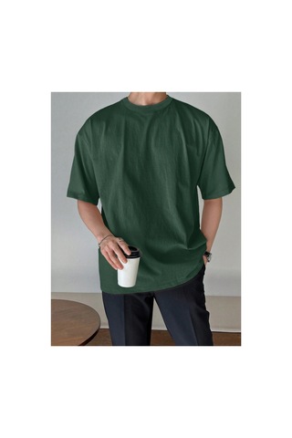 Tarz Cool Erkek Bisiklet Yaka %100 Pamuk T-shirt Haki