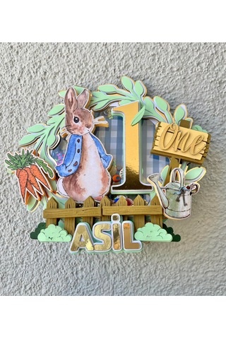 Peter Rabbit Temalı İsme Özel Erkek Çocuk Doğum Günü Pasta Süsü