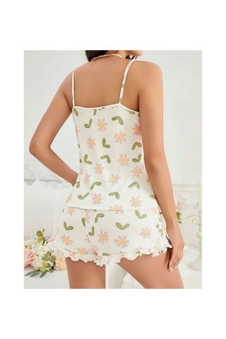 Mr Owl Kadın Ekru Çiçek Baskılı Şortlu Pijama Takımı