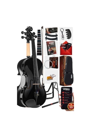 Midex HGA44BK-STYS Full Siyah Set Keman 4/4 (Yastık Stand Tuner Susturucu Yedek Tel Reçine Çanta Yay)