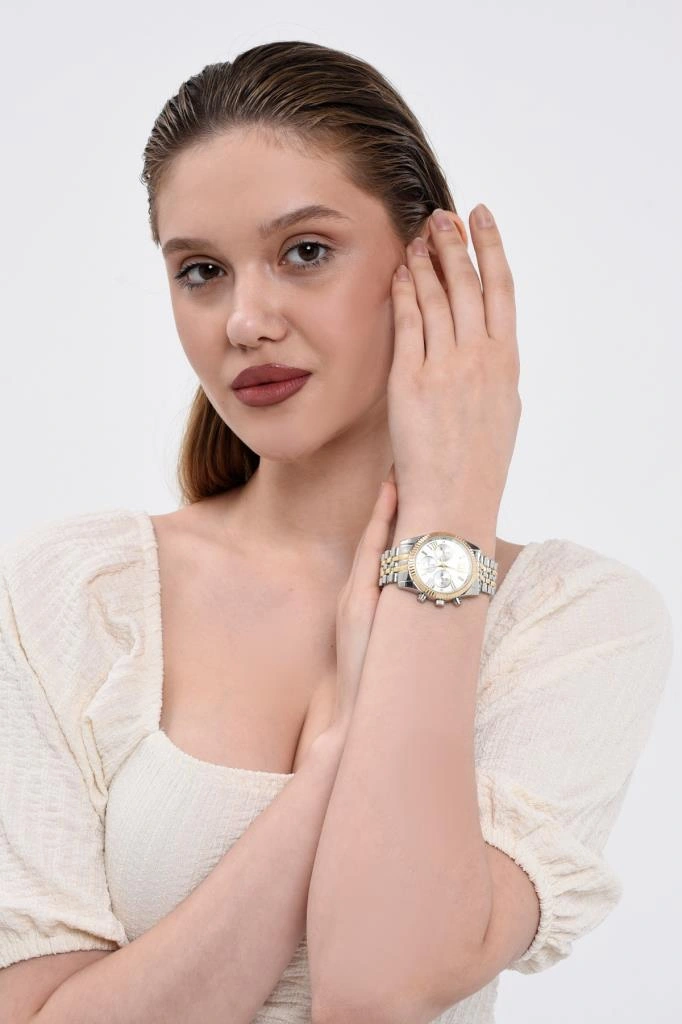 Roma Rakam Kasa Detaylı Altın Gümüş Kadın Kol Saati Gümüş