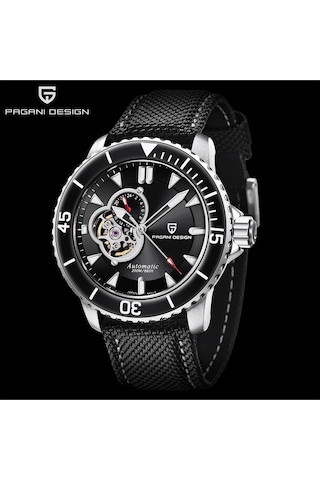 Pagani Design Pd-1674 Erkek 200m Su Geçirmez Tourbillon Saat Otomatik Mekanik Saat Safir Kristal Paslanmaz Çelik Siyah