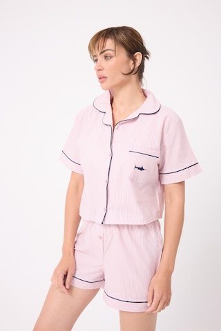 Lespadon Marısılk Kadın Yazlık Şortlu Crop Gömlekli Pijama & Lounge Takımı -3249 Pudra