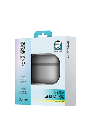 Apple Uyumlu AirPods Pro 3 Kılıf Benks Mist Protective Sert Pürüzsüz Kılıf Siyah Siyah