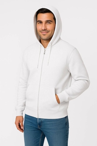 Efnaz Style Erkek Üç İplik Kapüşonlu Tam Fermuarlı Kanguru Çepli Sweatshirt Hoodie - Beyaz