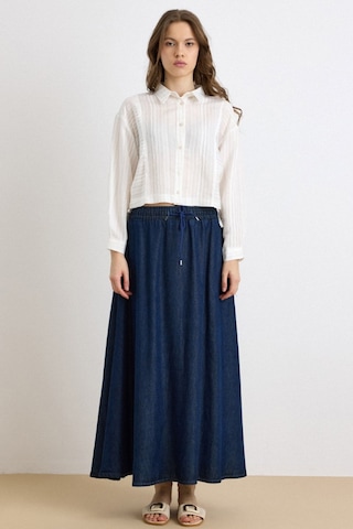Olcay Beli Lastikli Soft Denim Etek Lacivert 7068