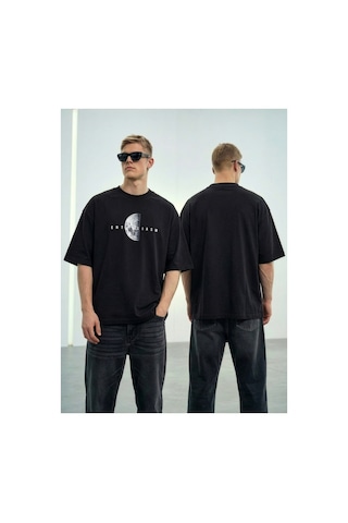 Wild Wood Garment Wild Wood "lunar Moon" Kabartılı Baskılı Premium Oversize T-shirt Siyah
