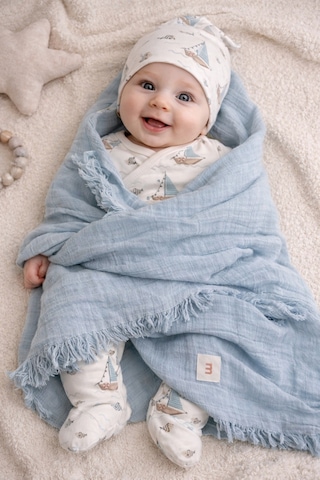 Minisse Gemi Balık Baskılı Kruvaze Body Mavi 3 Lü Takım 62 Cm 0 - 3 Ay Müslin Battaniyeli Mavi mavi