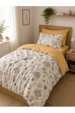 Mystory Home Tek Kişilik Lastikli Çarşaflı Nevresim Takımı Jaune Füme