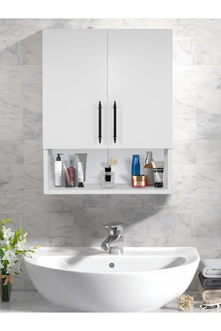 Teknor Çok Amaçlı Banyo Dolabı, Ecza Dolabı, 2 Kapaklı Dolap Beyaz