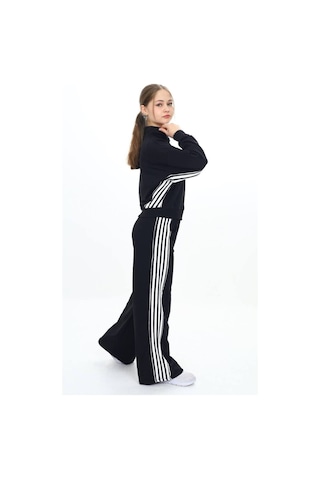 Kız Çocuk %100 Pamuk Oversize Alt&üst Uzun Kol Eşofman Takımı-183-eşt-0023 Siyah