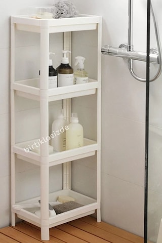 Vesken 4 Katlı Banyo Rafı Mutfak Rafı Balkon Rafı Organizer Raf Dolap Beyaz Beyaz