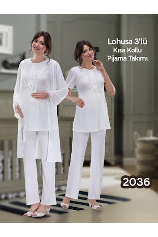Nehir 2036 Hamile Lohusa 3Lü Pijama Sabahlık Takım (499085904)