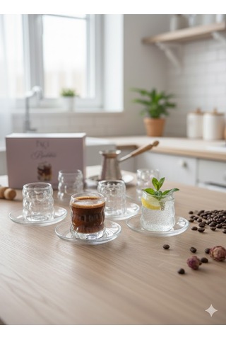 6 Lı Kahve Yanı Su Bardağı Takımı Şeffaf Cam Mini Bardak & Espresso Yanı Bardak Takımı