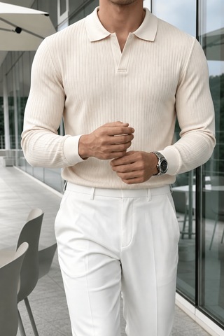 Genius Store Erkek Polo Yaka Kazak Fitilli Anti Pilling Tüylenme Yapmaz Regular Fit Erkek Triko Kazak Pyaka-kzk Taş