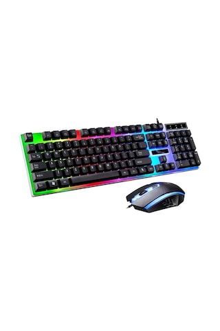 Zgb G21 1600 Dpı Profesyonel Kablolu Renkli Arka Işık Mekanik Hissediyorum Süspansiyon Klavye Optik Fare Kiti Dizüstü Bilgisayar, Pc Siyah Optik