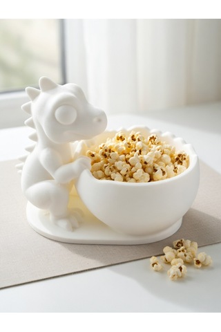 Sevimli Dinozor Figürlü Popcorn Kasesi 3d Baskı - Ejderha Figürlü Mısır Gevreği Atıştırmalık Kabı
