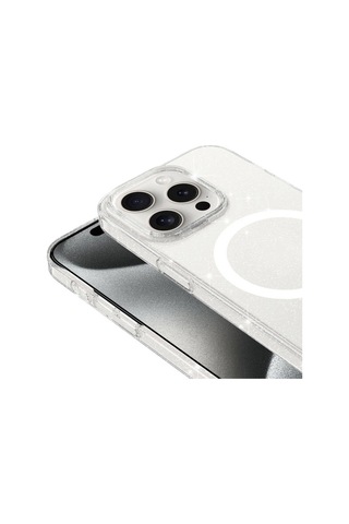 Apple Uyumlu iPhone 15 Pro Max Kılıf Zore M-safe Şarj Özellikli Simli Şeffaf Arka Yüzey Erdos Silikon Kapak Renksiz