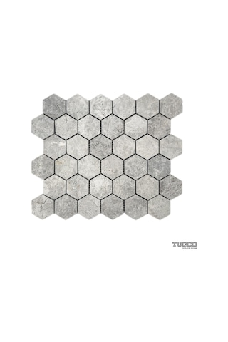 Tuqco Doğal Taş 2 Hexagon Tundra Gri Cilalı Mermer Mozaik