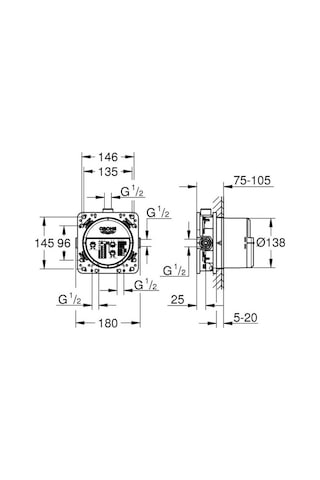 Grohe Rapido Smartbox İç Gövde Universal Giriş Kutusu. 1/2 - 3560 Krom