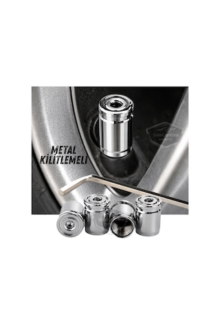 Kilitlemeli Sibop Kapağı Alyanlı Sibop Kapağı Araba Motosiklet Bisiklet Metal Sıkmalı Silver Gümüş 4 Lü Set 00 Şüscaroto Aksesuar