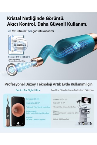 Bebird Earsight Ultra 2k Hd Kameralı Akıllı Kulak Temizleme Cihazı Görüntülü Cımbız Ve Damlalık Seti