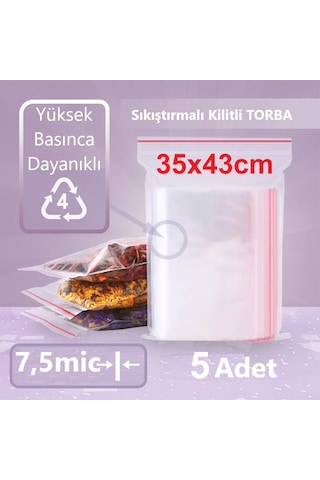 Kilitli Şeffaf Torba 5'li 7.5 Mikron 35 X 43 Cm